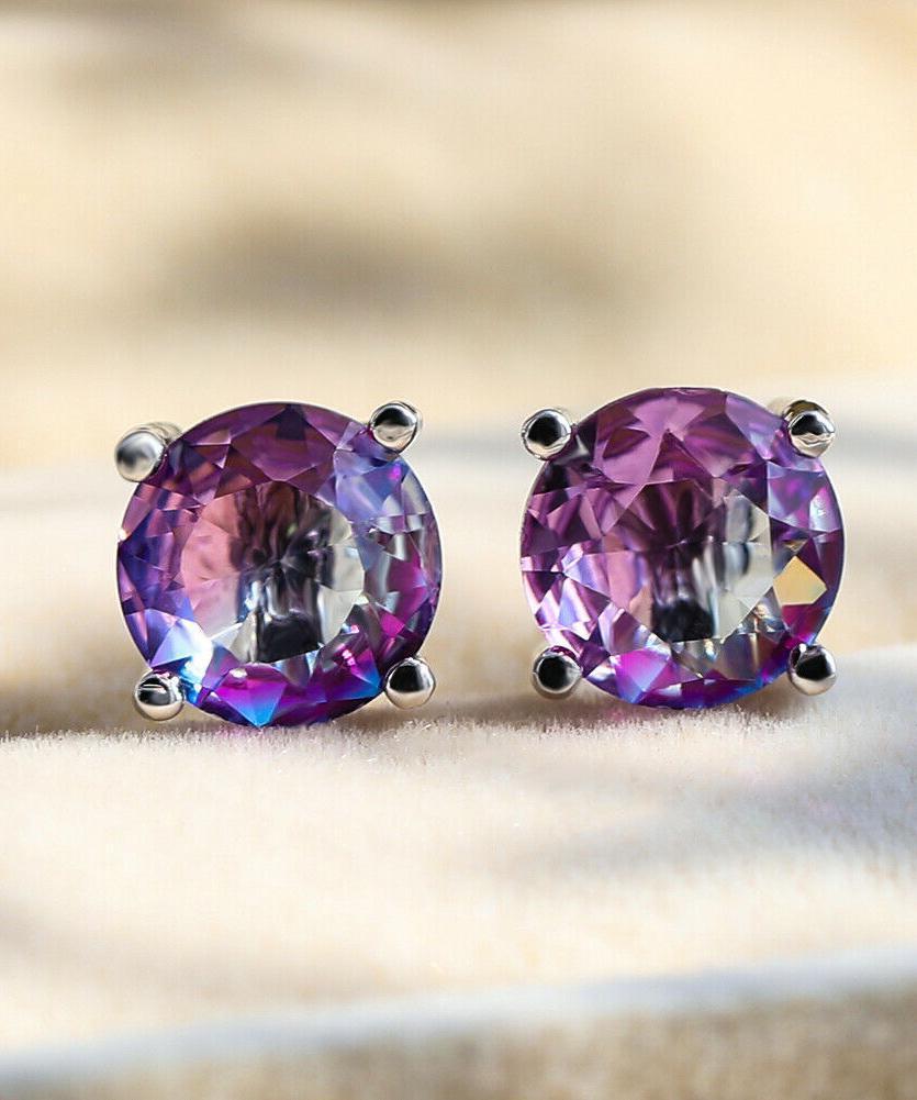Picture of Alily Jewelry HAI-E178-PURPLE&PINK 1.25 CT Round Cut Bi-Color Stud Earrings with Austrian Crystals in 18K White Gold Plated&#44; Purple & Pink