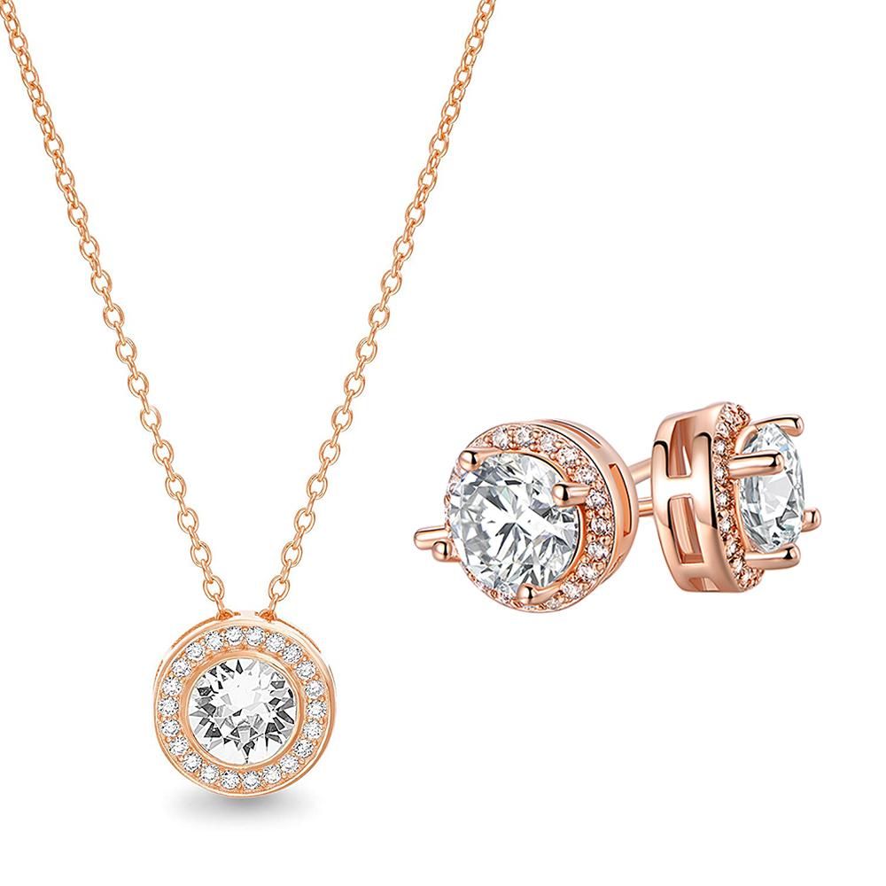 Picture of Alily Jewelry HAI-N1810-Rose-GE1076-Rose Peace&#44; Love & Happiness Necklace & Earrings Halo Set&#44; Rose