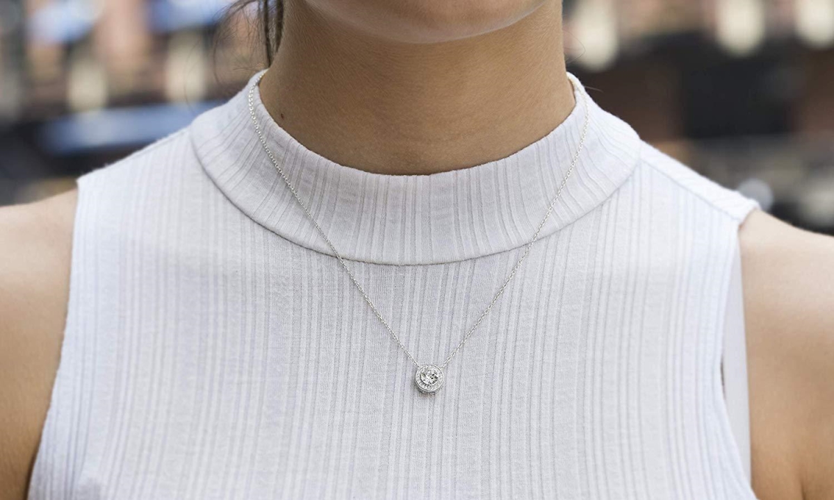 Picture of Alily Jewelry HAI-N1810-Silver-GE1076-Silver Peace&#44; Love & Happiness Necklace & Earrings Halo Set&#44; Silver