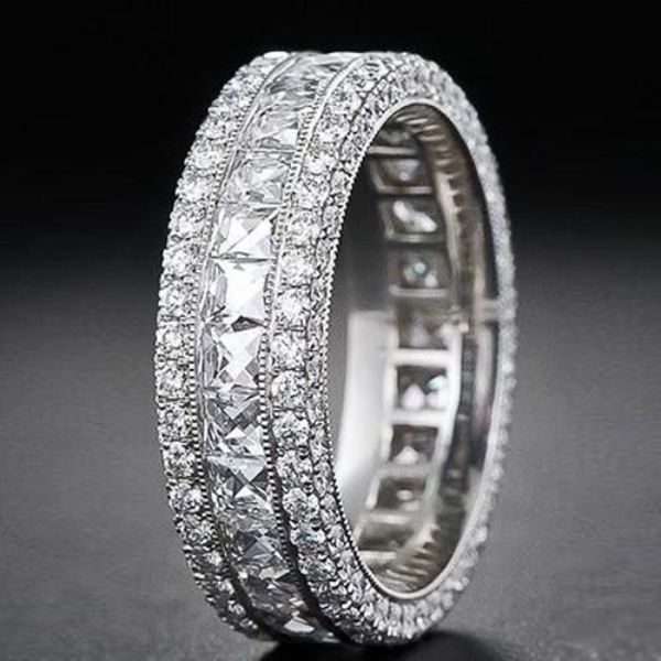 Picture of Alily Jewelry HAI-R055-SILVER-5 18K White Gold Plated Classic Diamond Created Eternity Princess Cut Ring&#44; Silver - Size 5