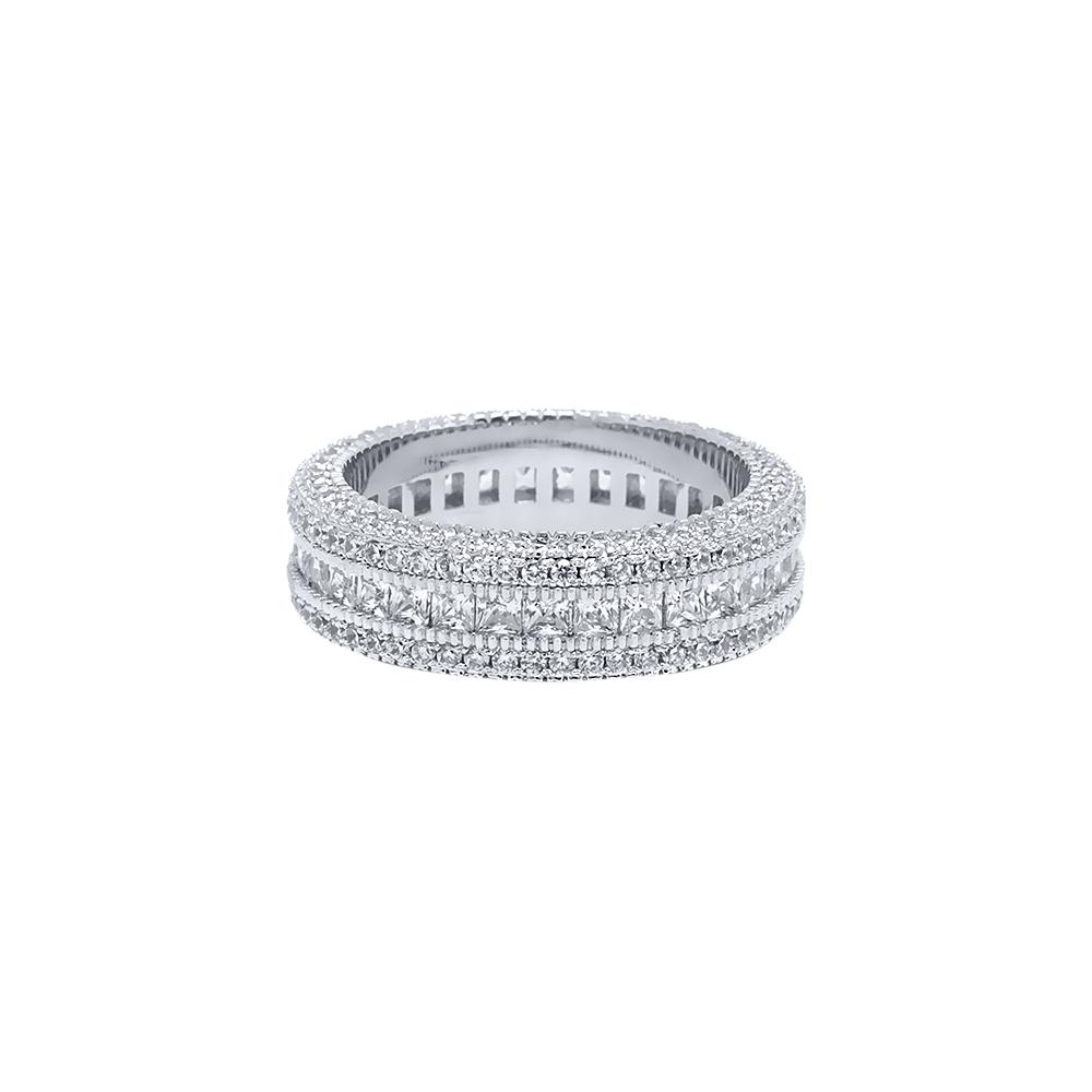 Picture of Alily Jewelry HAI-R055-SILVER-7 18K White Gold Plated Classic Diamond Created Eternity Princess Cut Ring&#44; Silver - Size 7