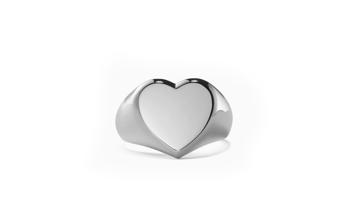 Picture of Alily Jewelry HAI-R058-SILVER-4 18K White Gold Plated Heart Signet Ring&#44; Silver - Size 4