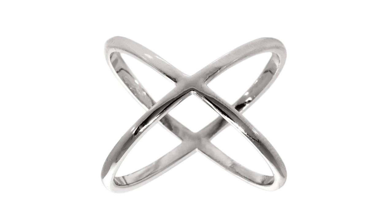 Picture of Alily Jewelry HAI-R066-SILVER-10 18K White Gold Plated X Cross Ring&#44; Silver - Size 10