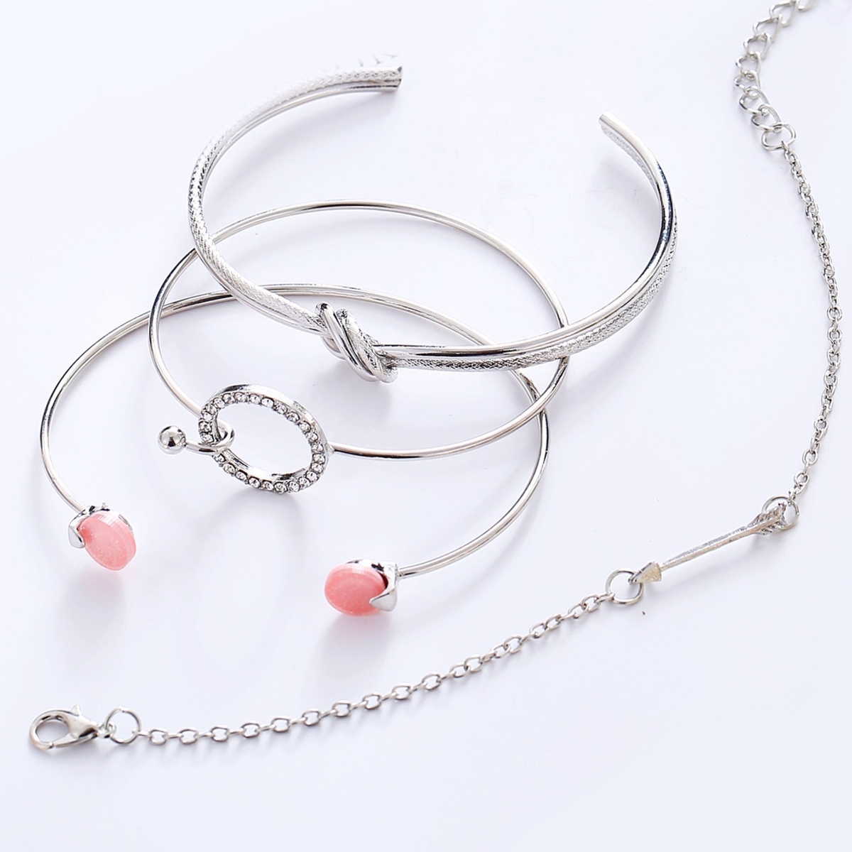 Picture of Alily Jewelry HZS-B0294-SILVER Pink Bracelet Set with Austrian Crystals in 18K White Gold Plated - 4 Piece