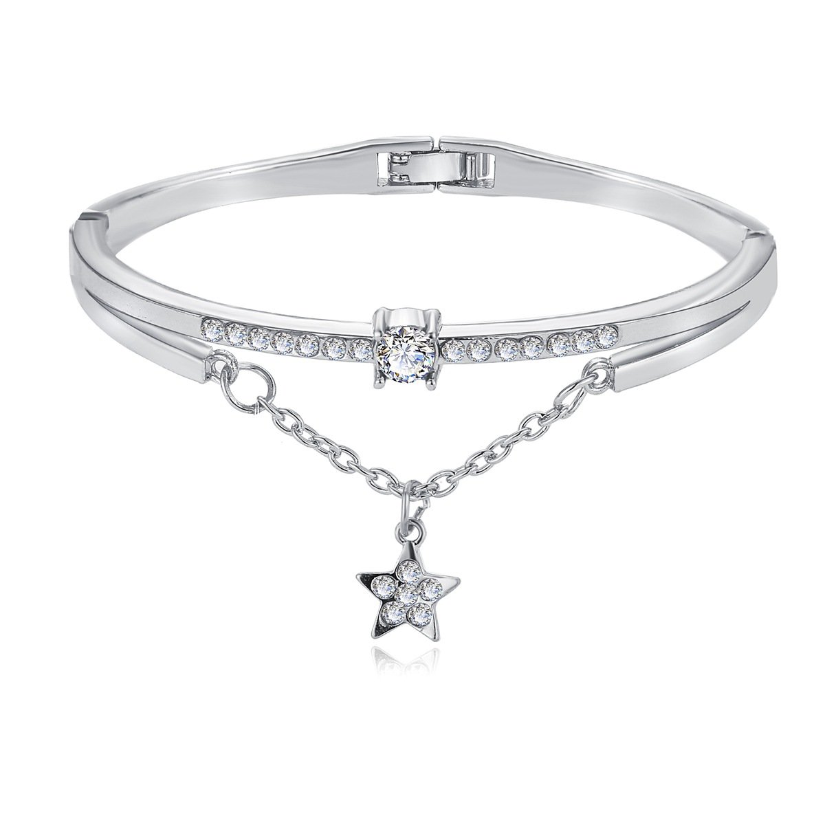 Picture of Alily Jewelry HZS-B0488-SILVER Star Drop Bracelet with Austrian Crystals in 18K White Gold Plated
