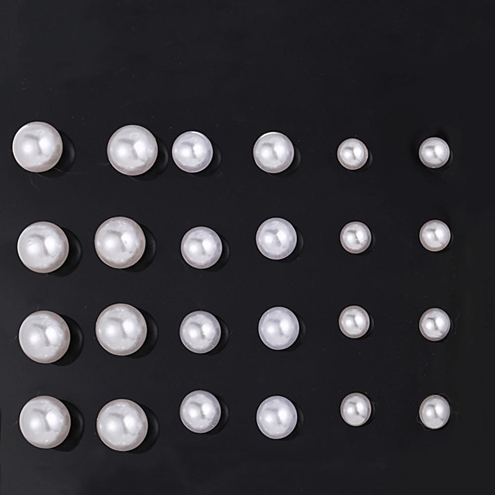 Picture of Alily Jewelry HZS-E0695 Graduating Pearl Stud Earring Set in 18K White Gold Plated - 12 Piece