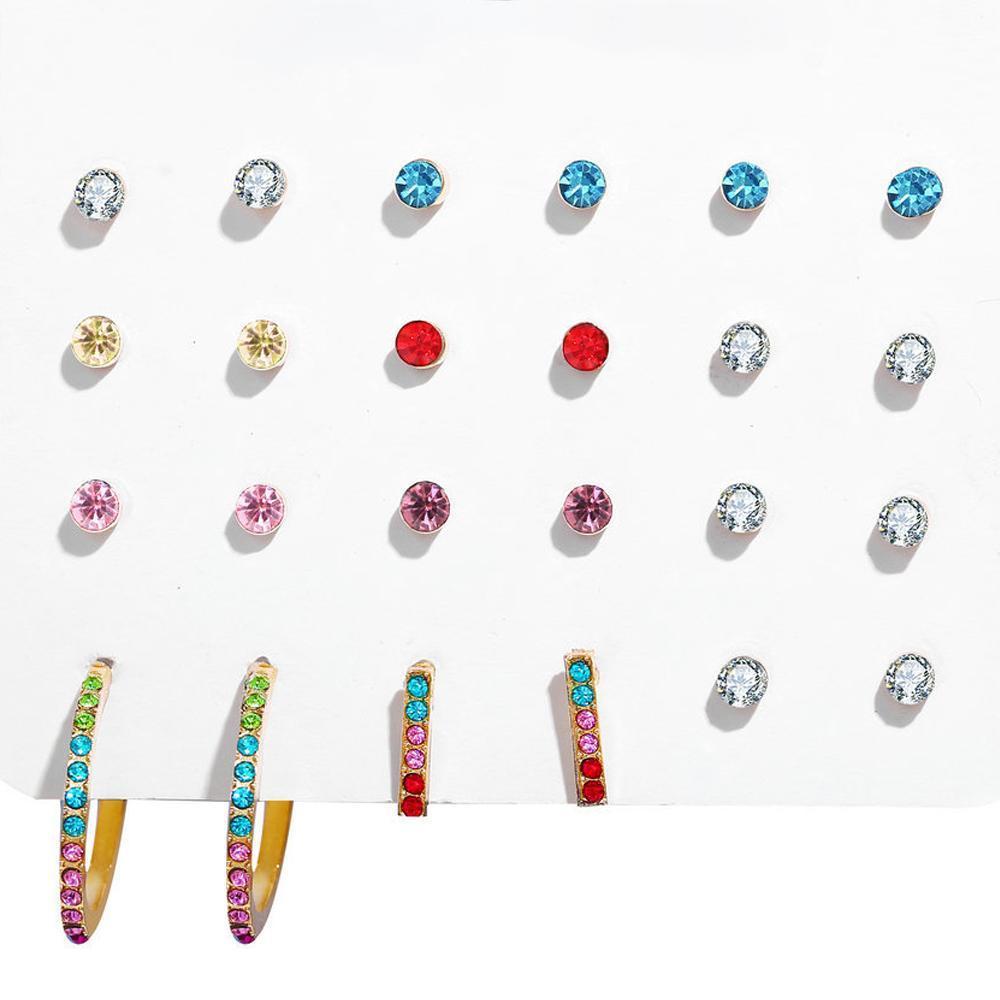 Picture of Alily Jewelry HZS-E1100 Rainbow Set with Austrian Crystals in 18K White Gold Plated - 12 Piece