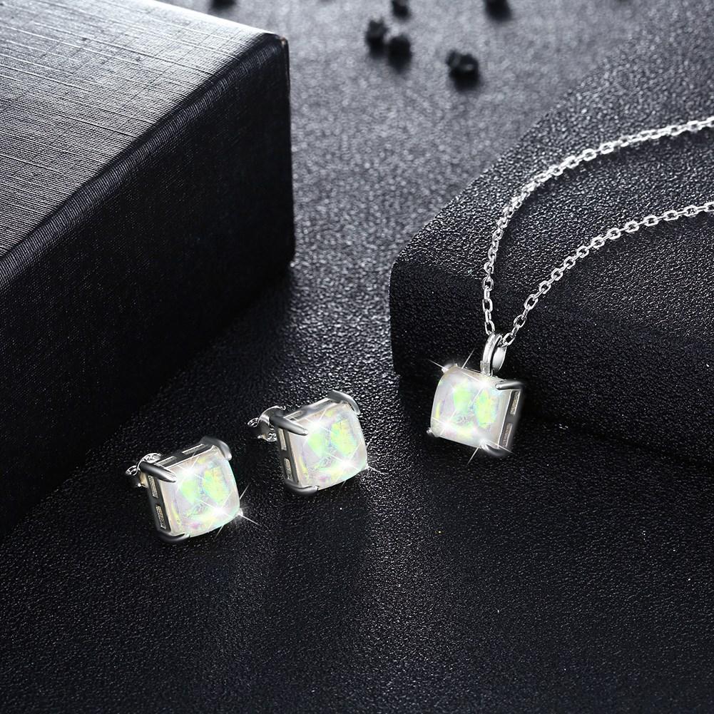 Picture of Alily Jewelry SVS017-A-GBOX 1.50 CT Opal Created Sterling Silver Necklace & Earring Set