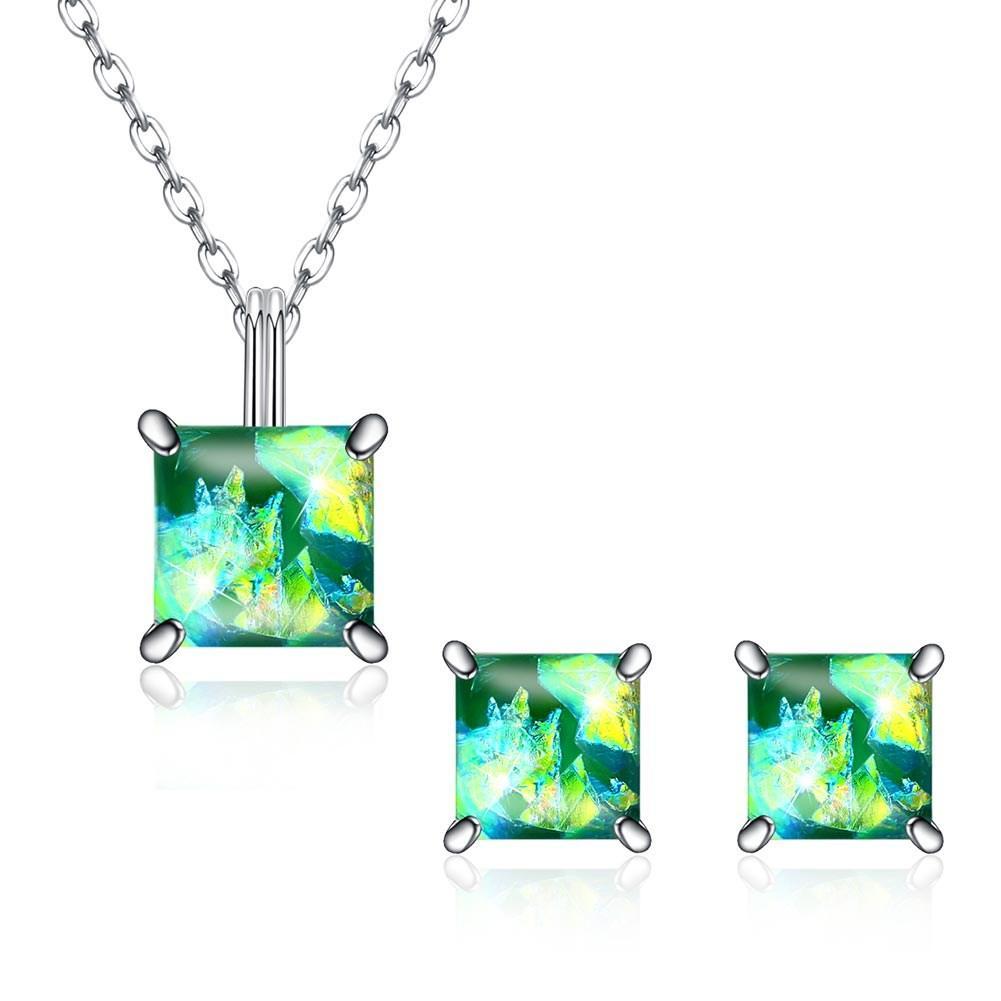 Picture of Alily Jewelry SVS017-B-GBOX 1.50 CT Opal Created Sterling Silver Necklace & Earring Set