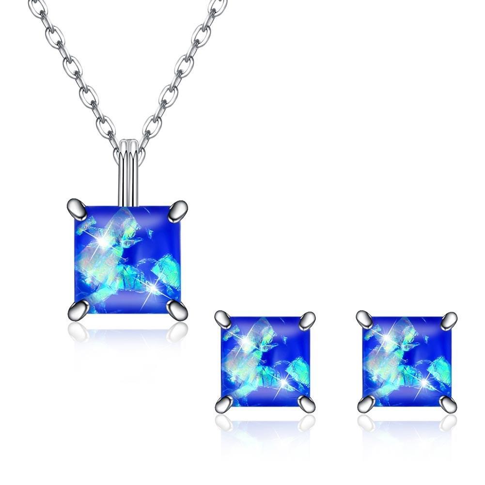 Picture of Alily Jewelry SVS017-E-GBOX 1.50 CT Opal Created Sterling Silver Necklace & Earring Set