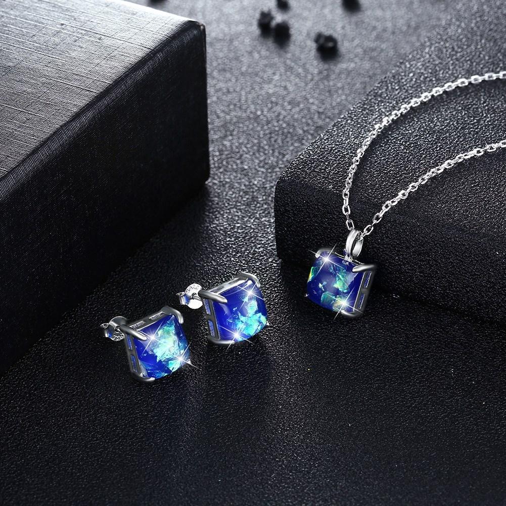 Picture of Alily Jewelry SVS017-F-GBOX 1.50 CT Opal Created Sterling Silver Necklace & Earring Set