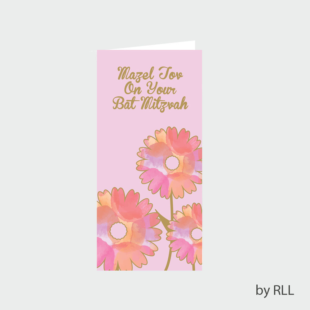Bat Mitzvah Wallet Card with Flowers - Pack of 12