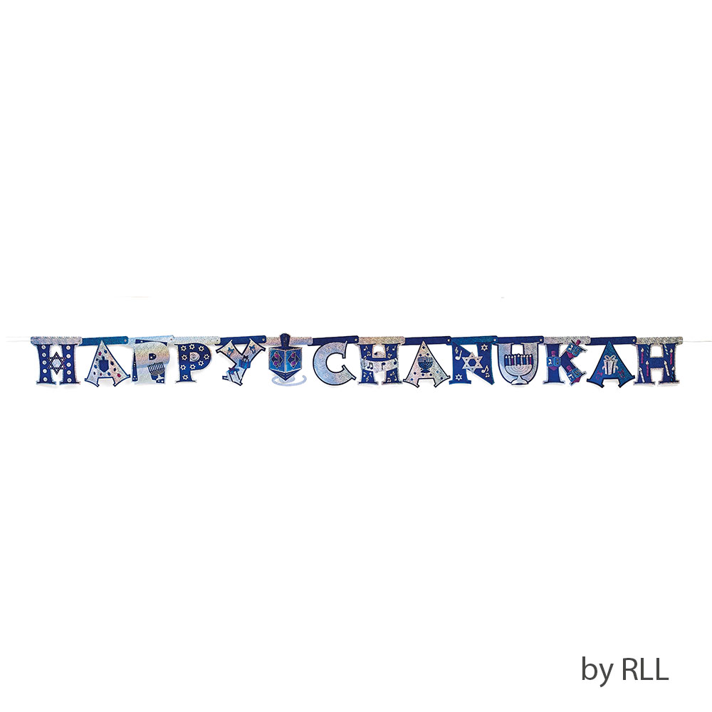 Picture of Rite Lite BD-13173-B 7.5 ft. Happy Chanukah Banner Prismatic Header&#44; Blue & Silver - Pack of 12