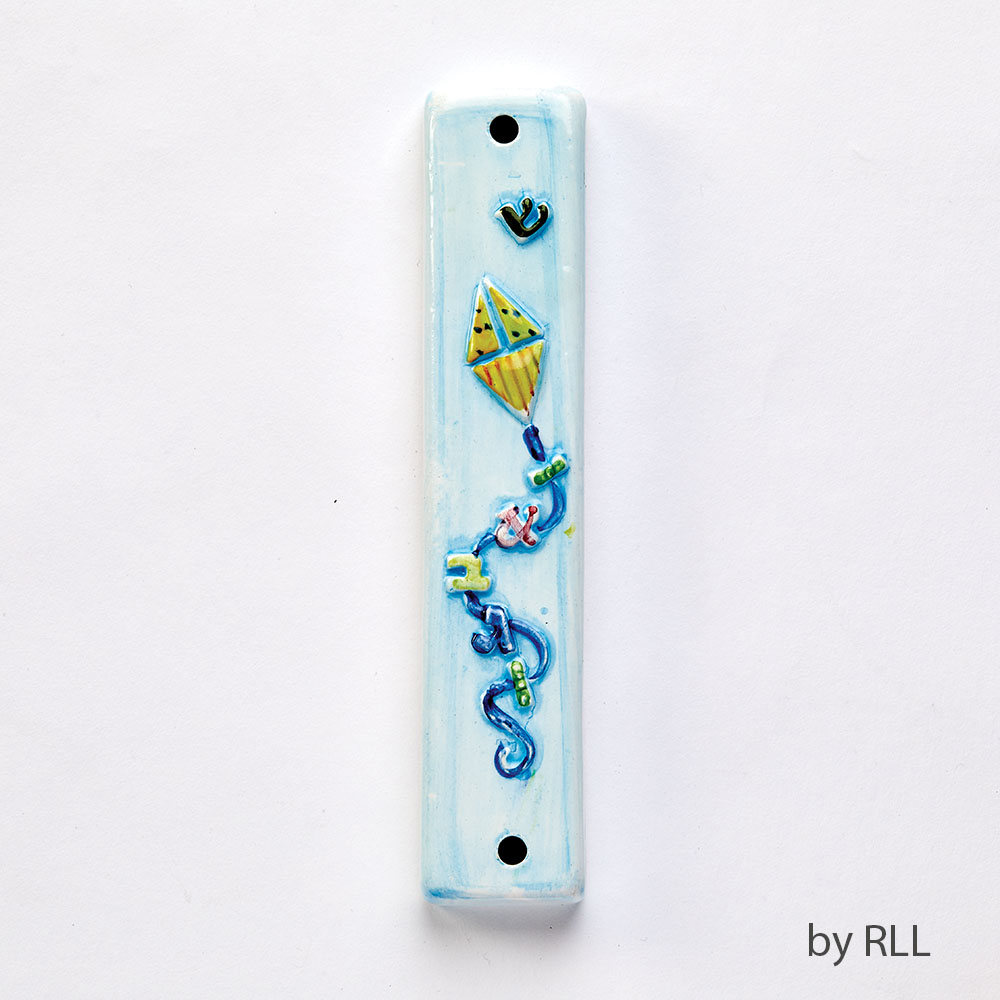 6 in. Ceramic Kite Mezuzah, Shades of Blue