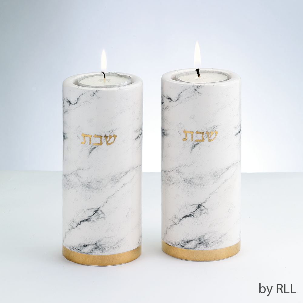 Picture of Rite Lite CSH-201 5 in. Marble Design Ceram Candlestick Set&#44; Gold Accents