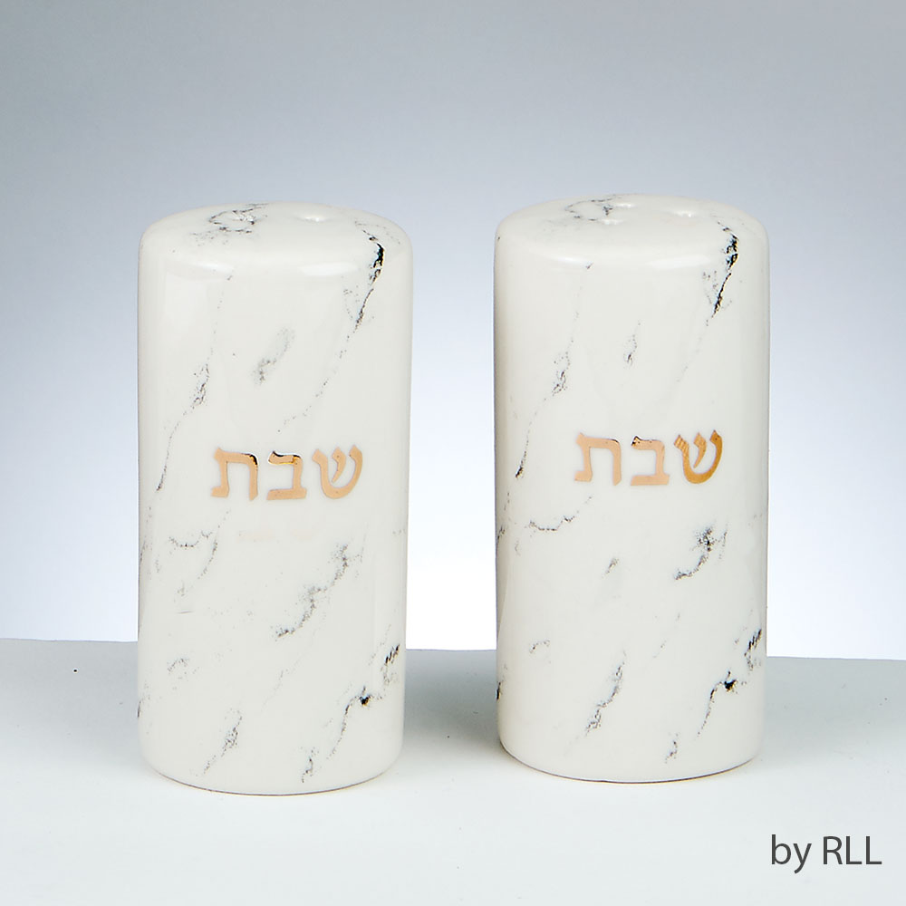 Picture of Rite Lite SHAB-SP-2 Ceramic Marble Design Salt & Pepper Shaker Set&#44; Gold Accents - Set of 2