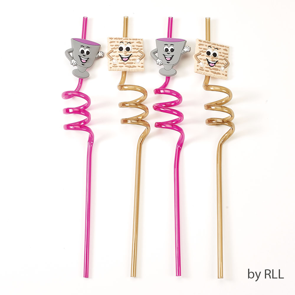 TYPPN-21 Passover Fun Straws Plastic Cup & Matzah Design, Header - Set of 4