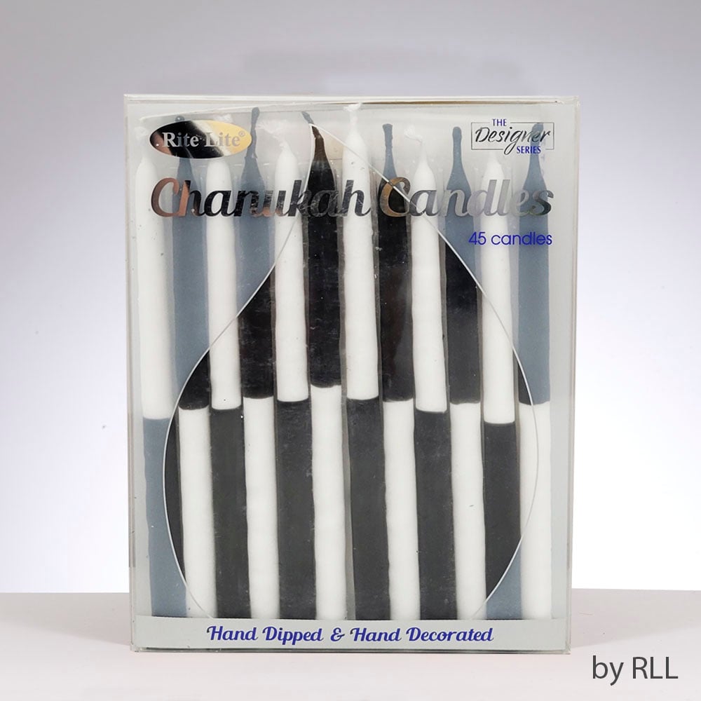 Picture of Rite Lite C-40-BKW Decorative Hand-Dipped Chanukah Candles&#44; Two-Tone Black & White&#44; 45 Piece