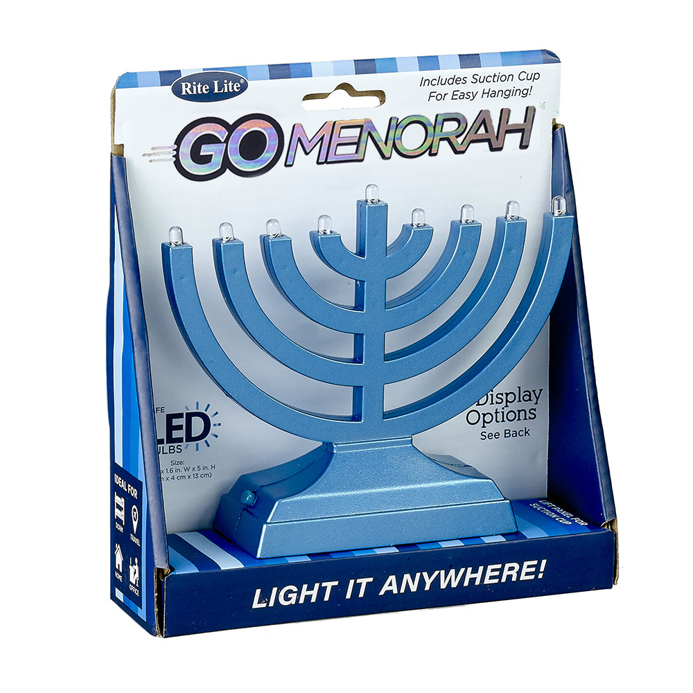 Picture of Rite Lite JRN-600-MB 6 x 5 in. Go Menorah - Light it Anywhere LED&#44; Battery & USB Electric Candle Holder&#44; Metallic Blue