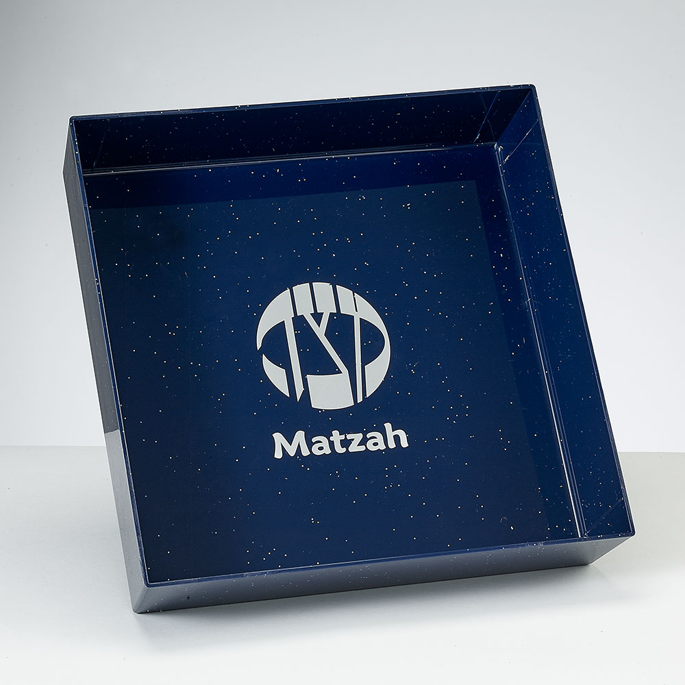 PPTA-3-B 8 in. Square Navy PS Matzah Tray with Silver Glitter