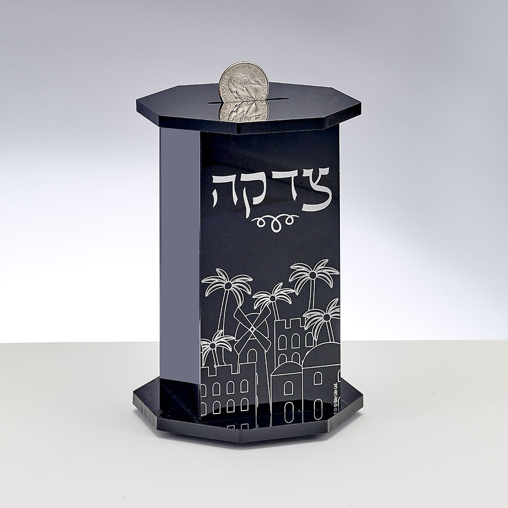Picture of Rite Lite TBL-1-BK 5.5 in. Acrylic Hexagon Tzedakah Box with Jerusalem Design&#44; Black