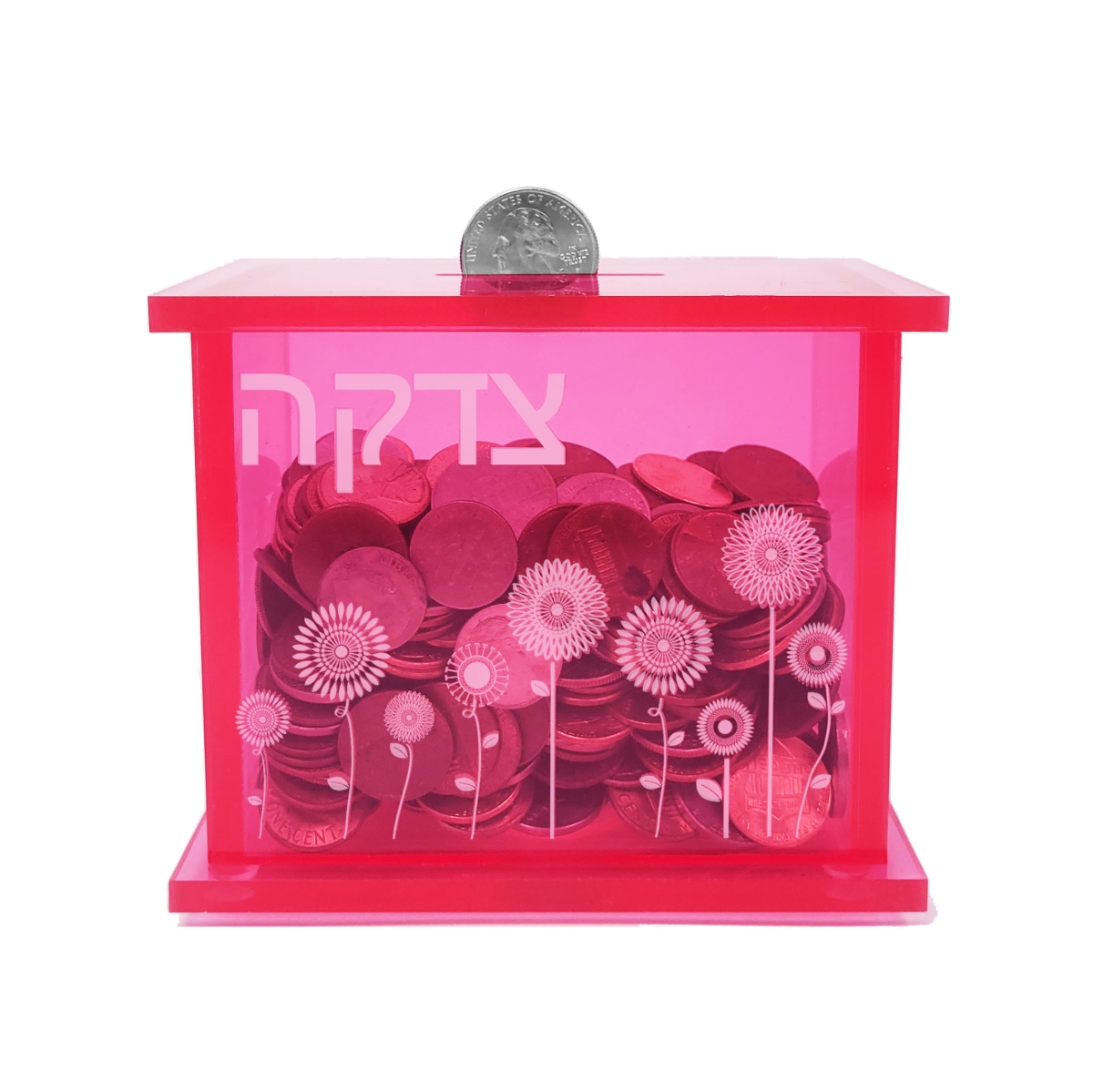 Picture of Rite Lite TBL-2-P 4 in. Acrylic Tzedakah Box with Flower Design&#44; Pink