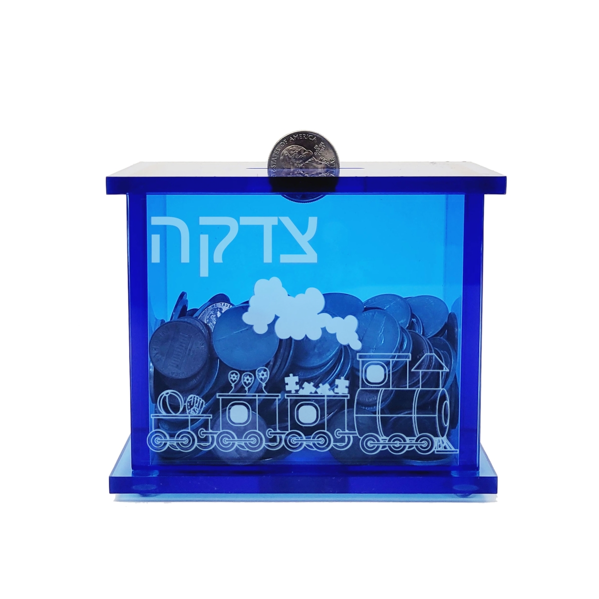 Picture of Rite Lite TBL-2-BL 4 in. Acrylic Tzedakah Box with Train Design&#44; Blue