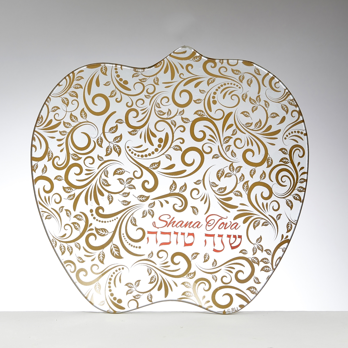 Picture of Rite Lite HDGL-1-G 8 in. Rosh Hashanah Glass Apple Plate with Design&#44; Gold & Red