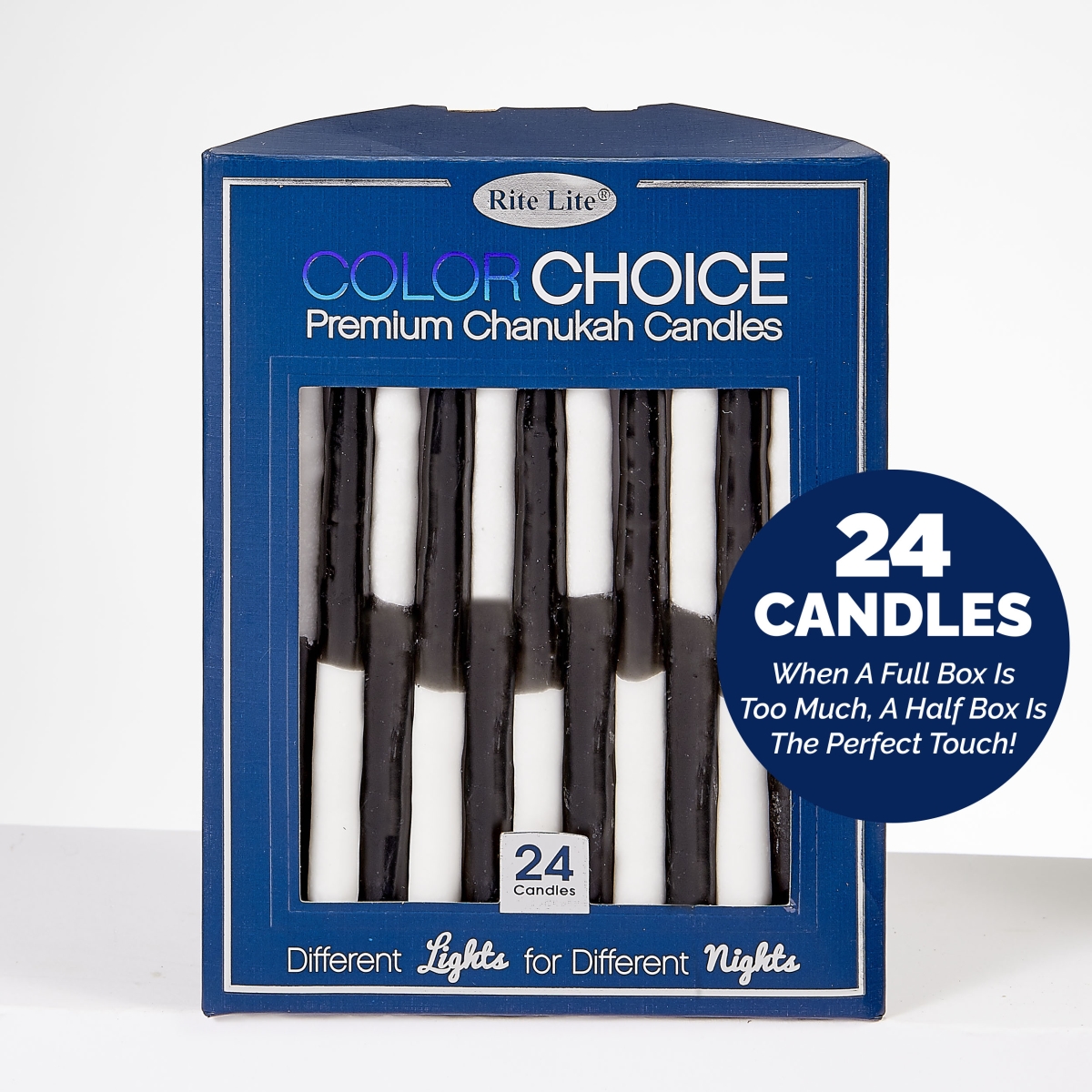 C-2440-BKW The Half Box Chanukah Candle, Colorblock Black & White - Pack of 12 - 24 per Pack