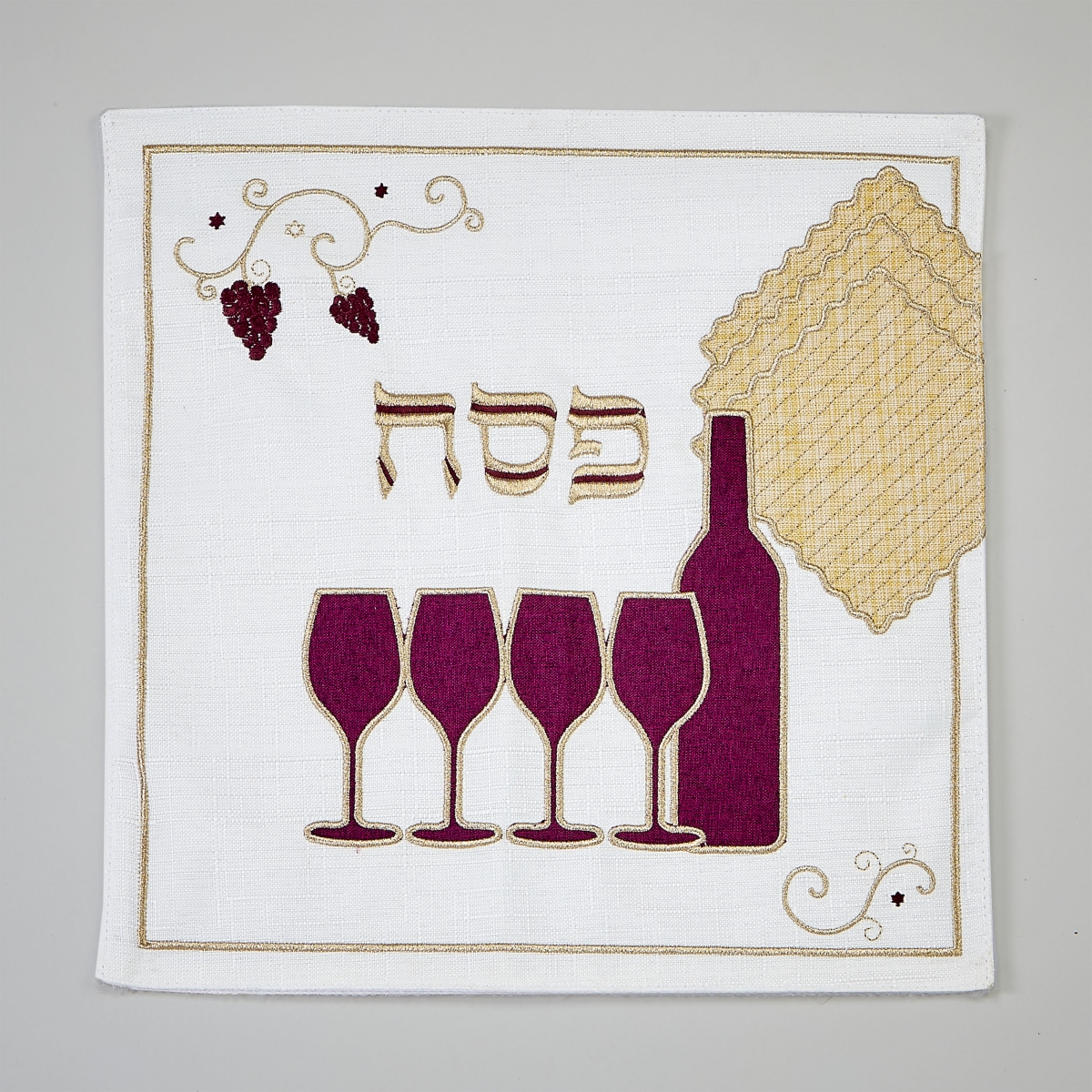 PPMC-10-S 13 in. Square Wine & Matzah Embroidered Poly Cover, Pack of 2