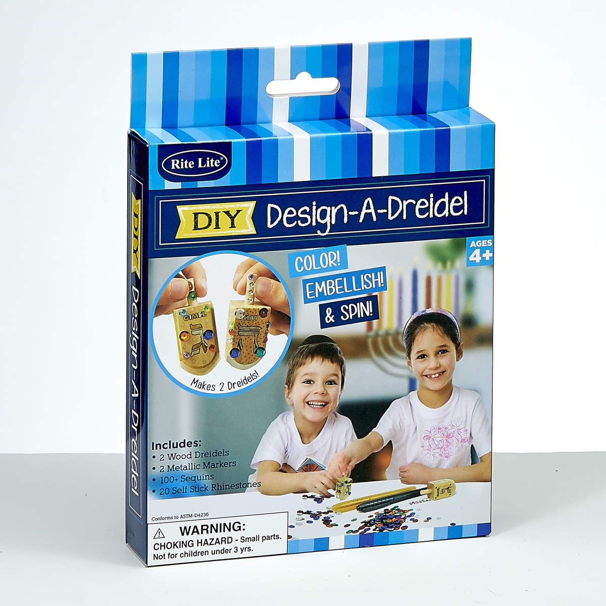 Picture of Rite Lite TYK-DAD-2 Design-A-Dreidel Kit with 2 Long Wood Dreidels&#44; 2 Markers & Sequins - Pack of 6