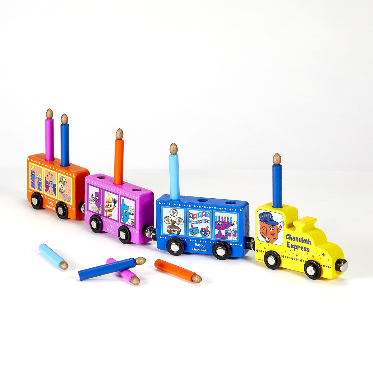 Picture of Rite Lite TY-MENORAH-4 17 x 5 in. My Play Wood Train Menorah with Removable Candles&#44; Pack of 3
