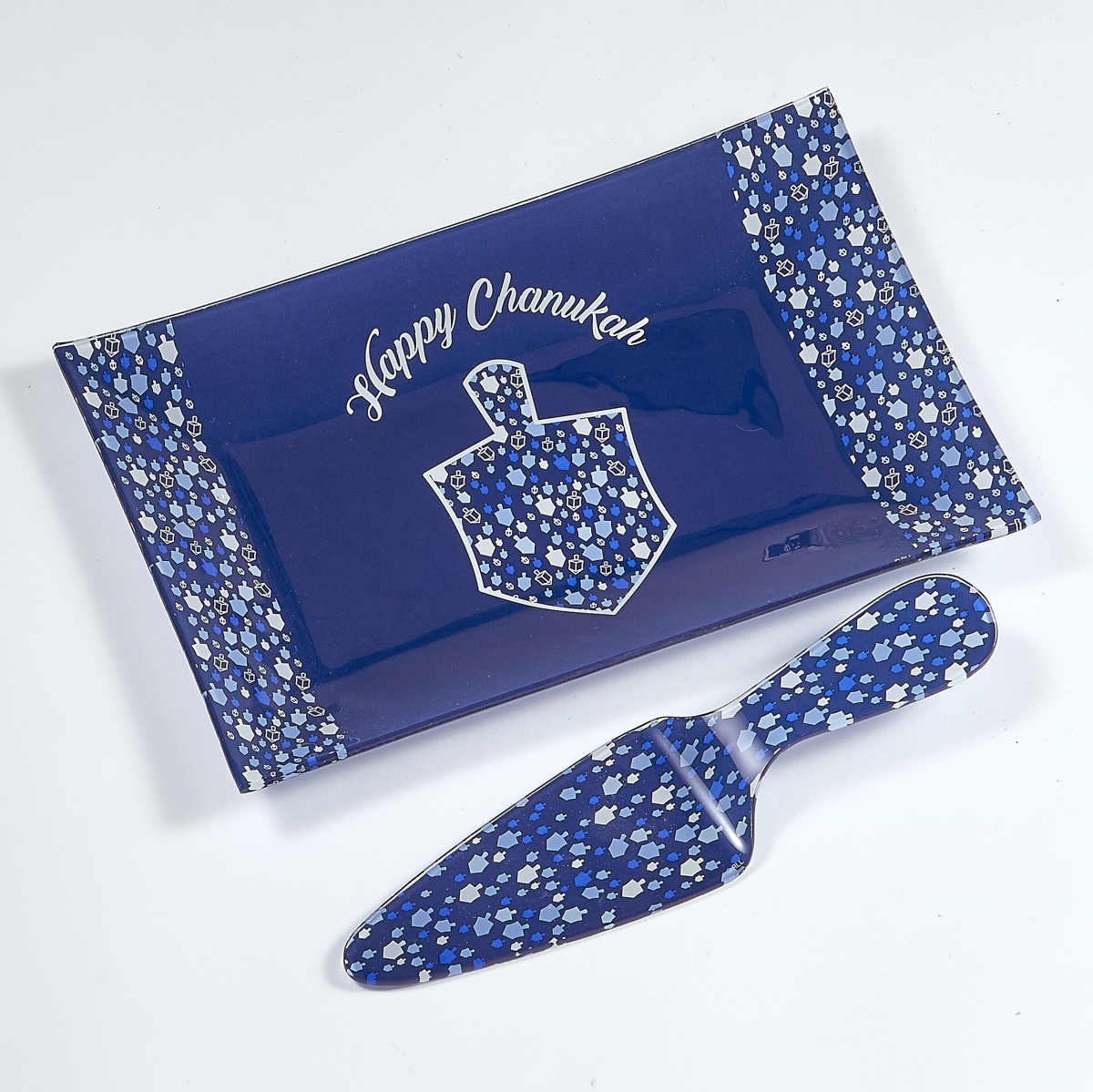Picture of Rite Lite SCGL-11 12 x 7.5 in. Chanukah Glass Tray & Server Set&#44; Mosaic - Pack of 3