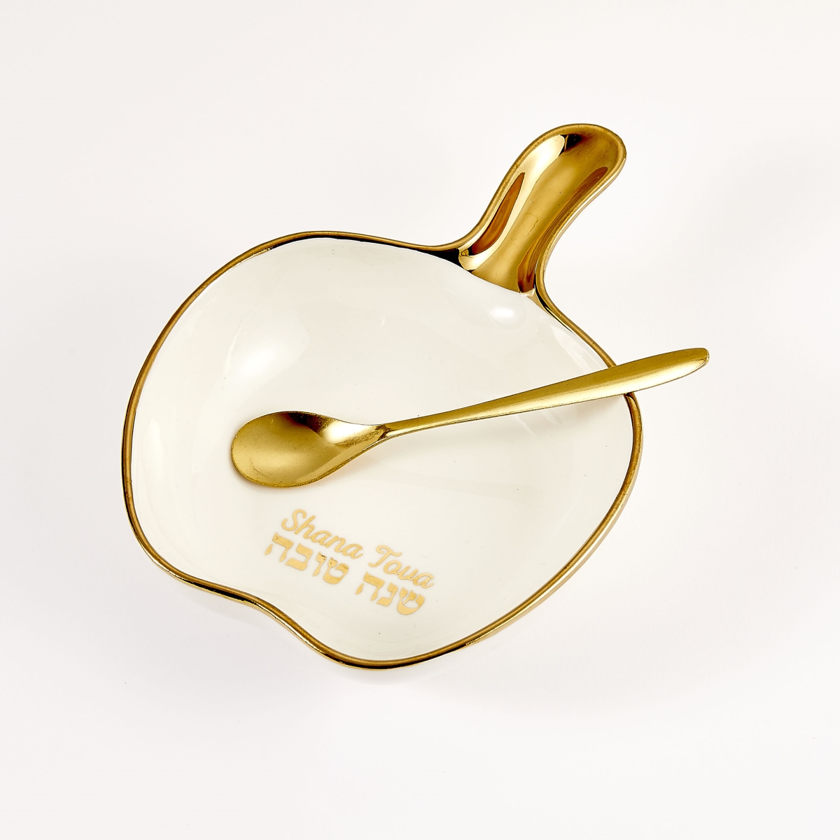Picture of Rite Lite HDA-8 6 x 4.5 in. Apple Shape Ceramic Honey Dish with Spoon&#44; Gold Accents - Pack of 3