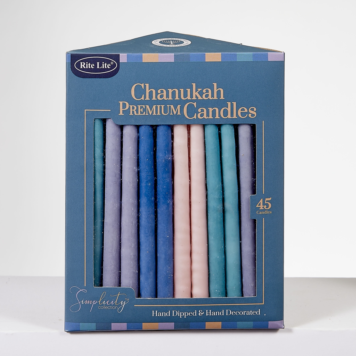 C-10-SMP Deluxe Hand-Dipped Chanukah Candles, Simplicity Colors - 45 per Box - Pack of 12