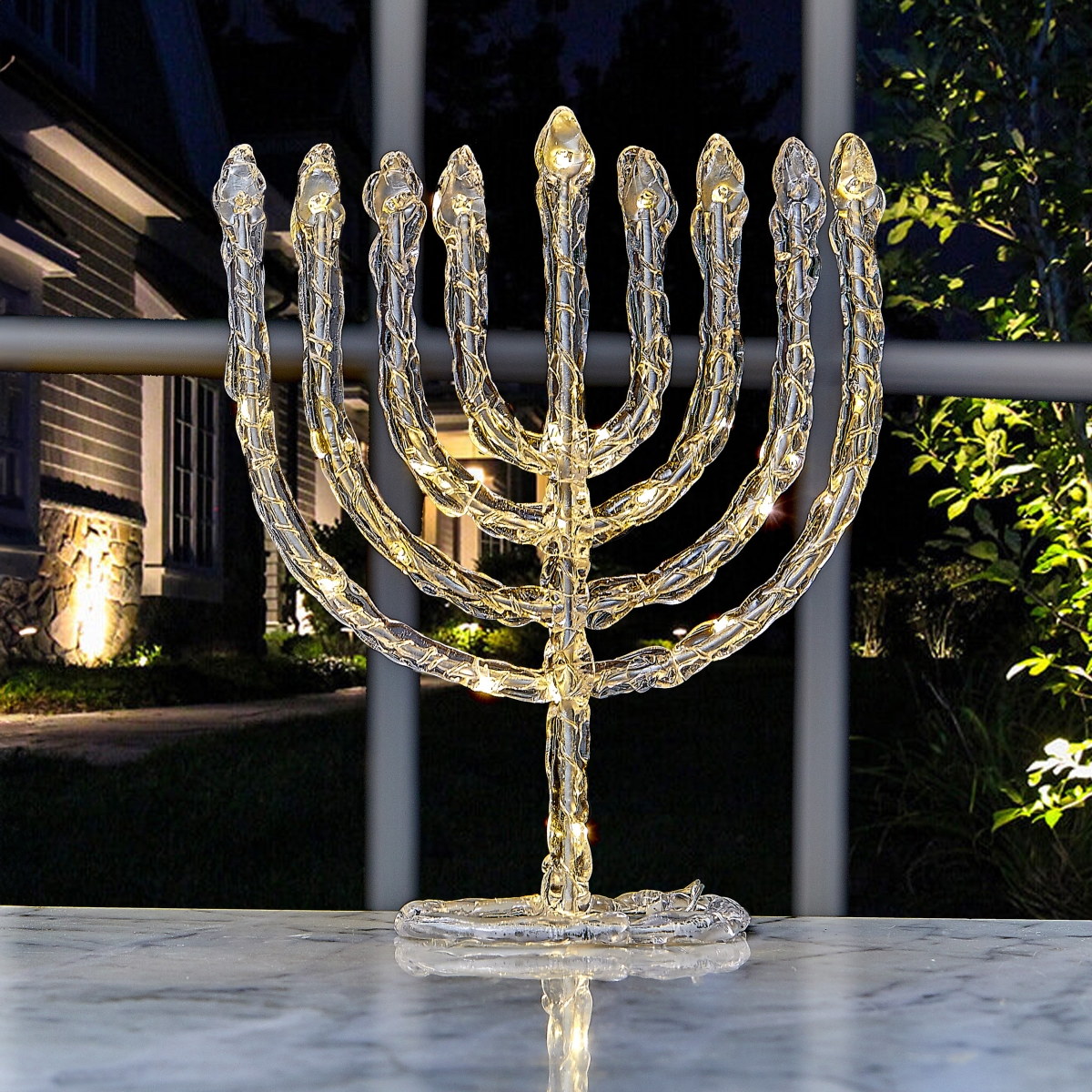B-HL-700 9 in. Indoor Battery Operated Twinkling Menorah LED Decor, Clear PS - Pack of 3