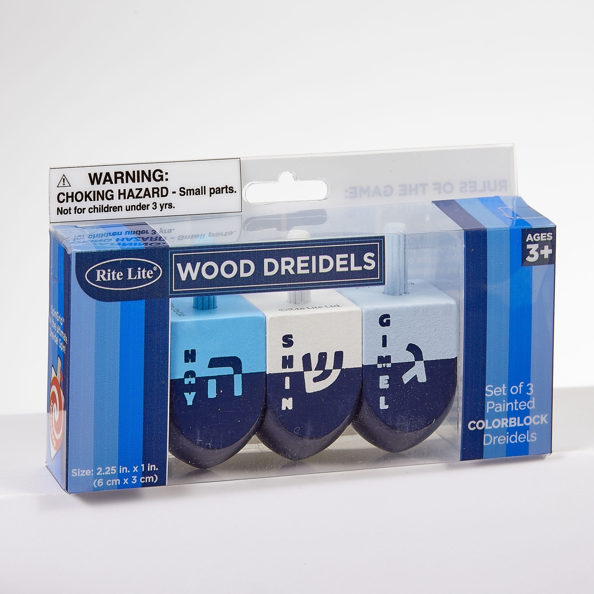 DRL-300 2.25 in. Hand Painted Wood Colorblock Large Dreidels, Shades & Blue - 3 per Gift Box - Pack of 6