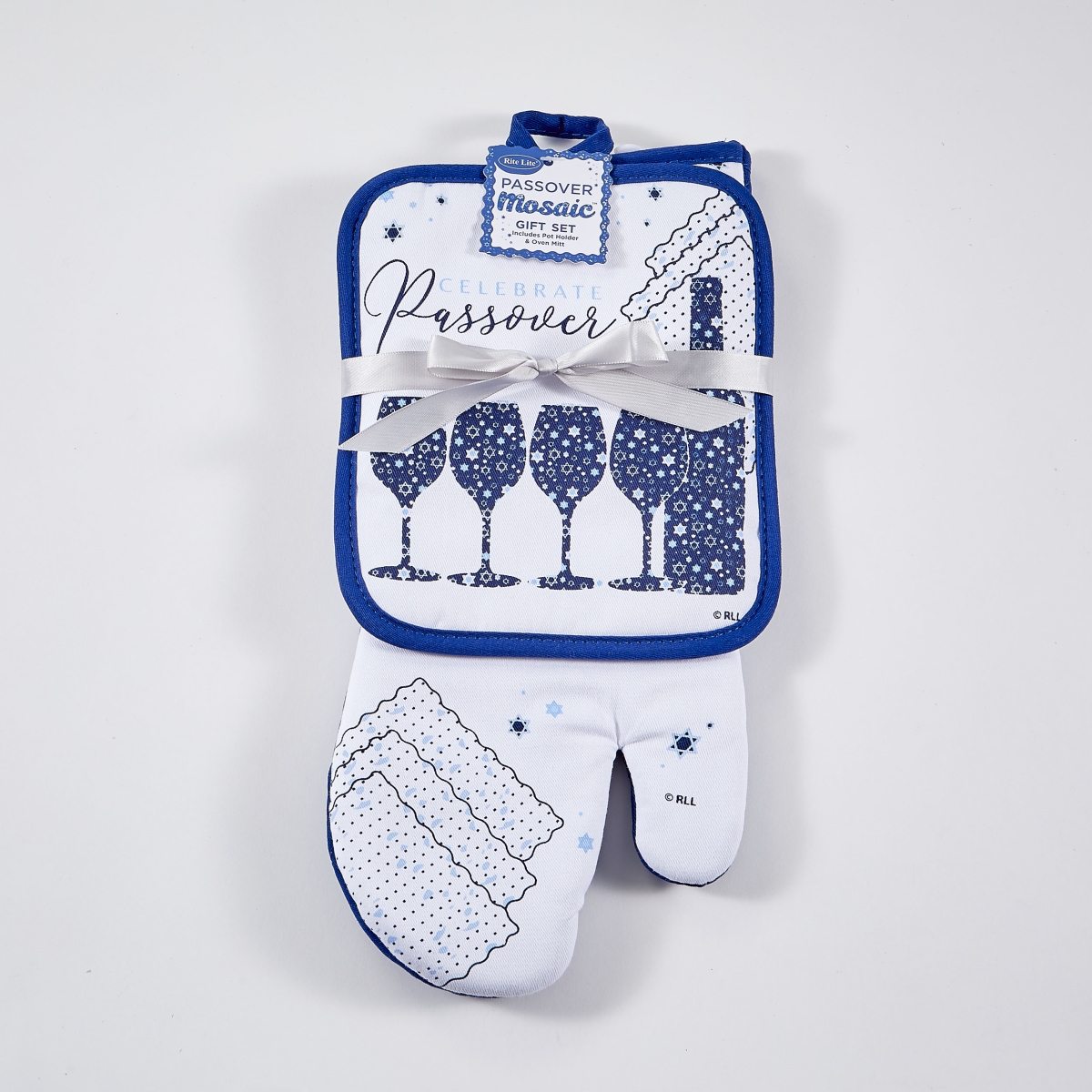 TXP-SET-11 13 in. Passover Mosaic Pot Holder & Oven Mitt Cotton Gift Set, 2 Piece - Pack of 3