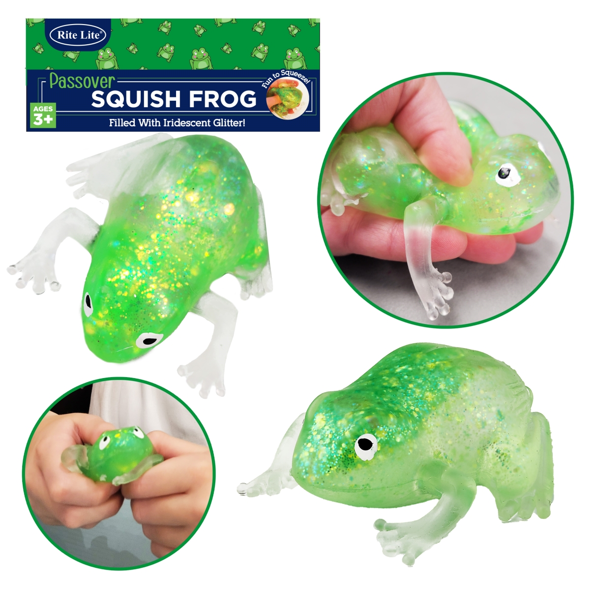 Picture of Rite Lite TYPP-FROG-30 3 in. Passover TPR Squish Frog Filled with Glitter Pop Toy&#44; 12 per Display - Pack of 12