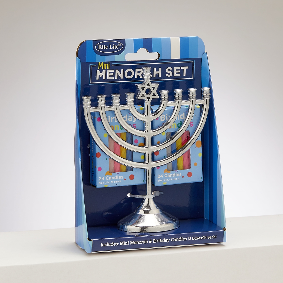 Picture of Rite Lite M-17008 4 x 5 in. Aluminum Mini Menorah Set with 48 Birthday Candles&#44; Pack of 6