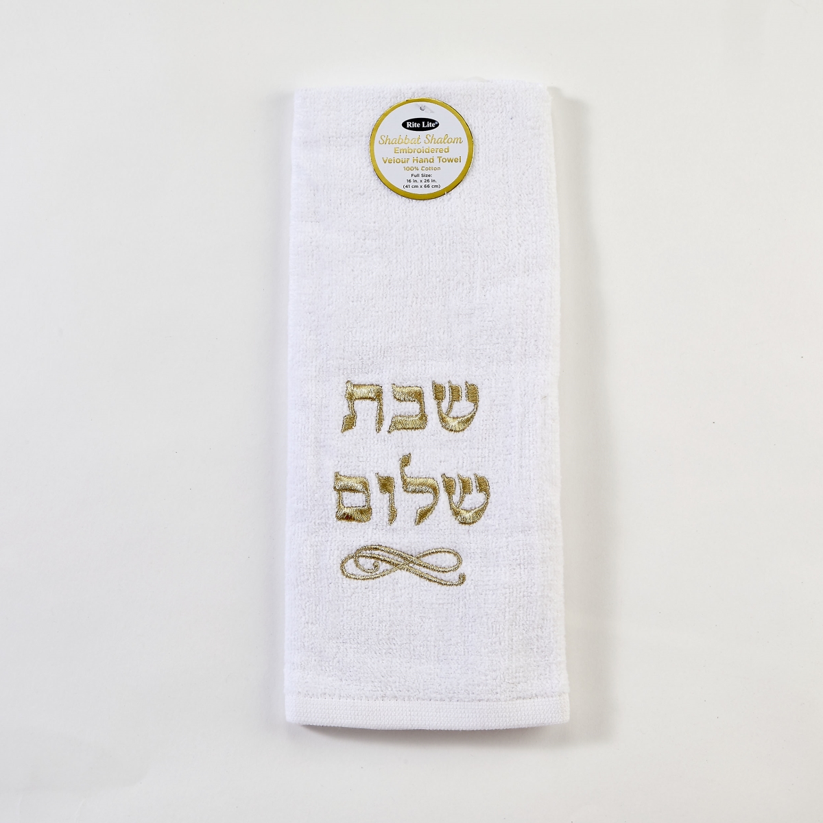 TXS-T-W-7 26 x 16 in. Shabbat Shalom Cotton Velour Hand Towel with Gold Embroidery, Pack of 6