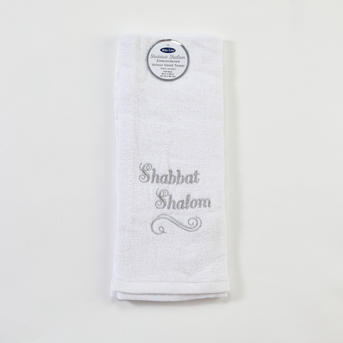 TXS-T-W-8 26 x 16 in. Shabbat Shalom Cotton Velour Hand Towel with Silver Embroidery, Pack of 6