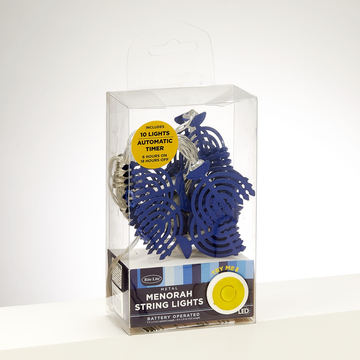B-HL-500 6 ft. Blue Metal Battery Operated Menorahs LED Light String, 10 Piece - Pack of 6