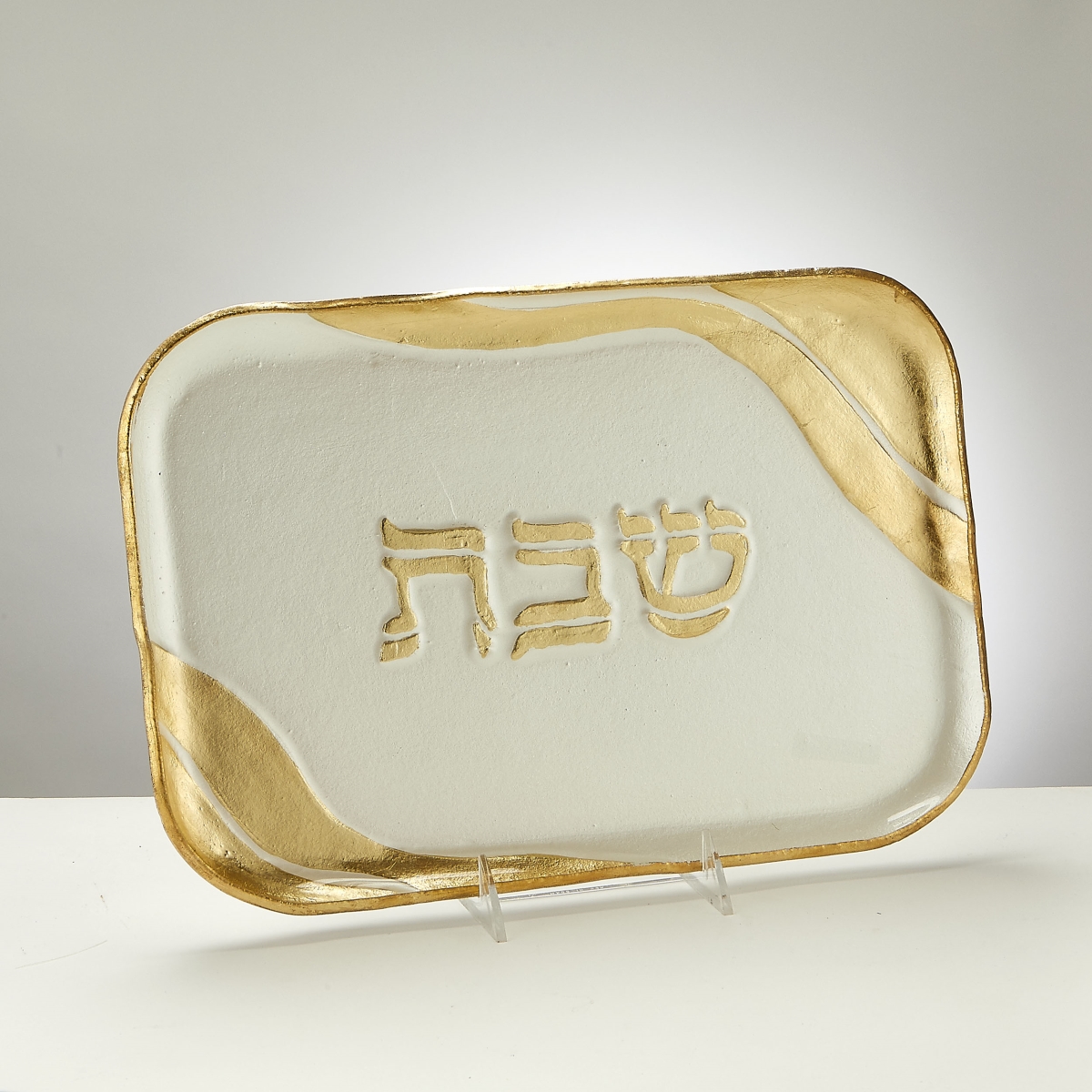 Picture of Rite Lite CBGLA-2 14 x 9.5 in. Rectangle Glass Shabbat Tray&#44; Pearl White with Gold - Pack of 2
