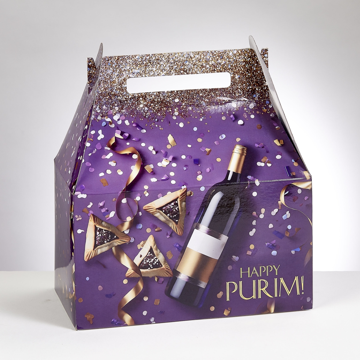 Picture of Rite Lite PR-BOX-9-L 9 x 10 in. Large Chipboard Purim Gift Box&#44; Gold Accents - Pack of 12