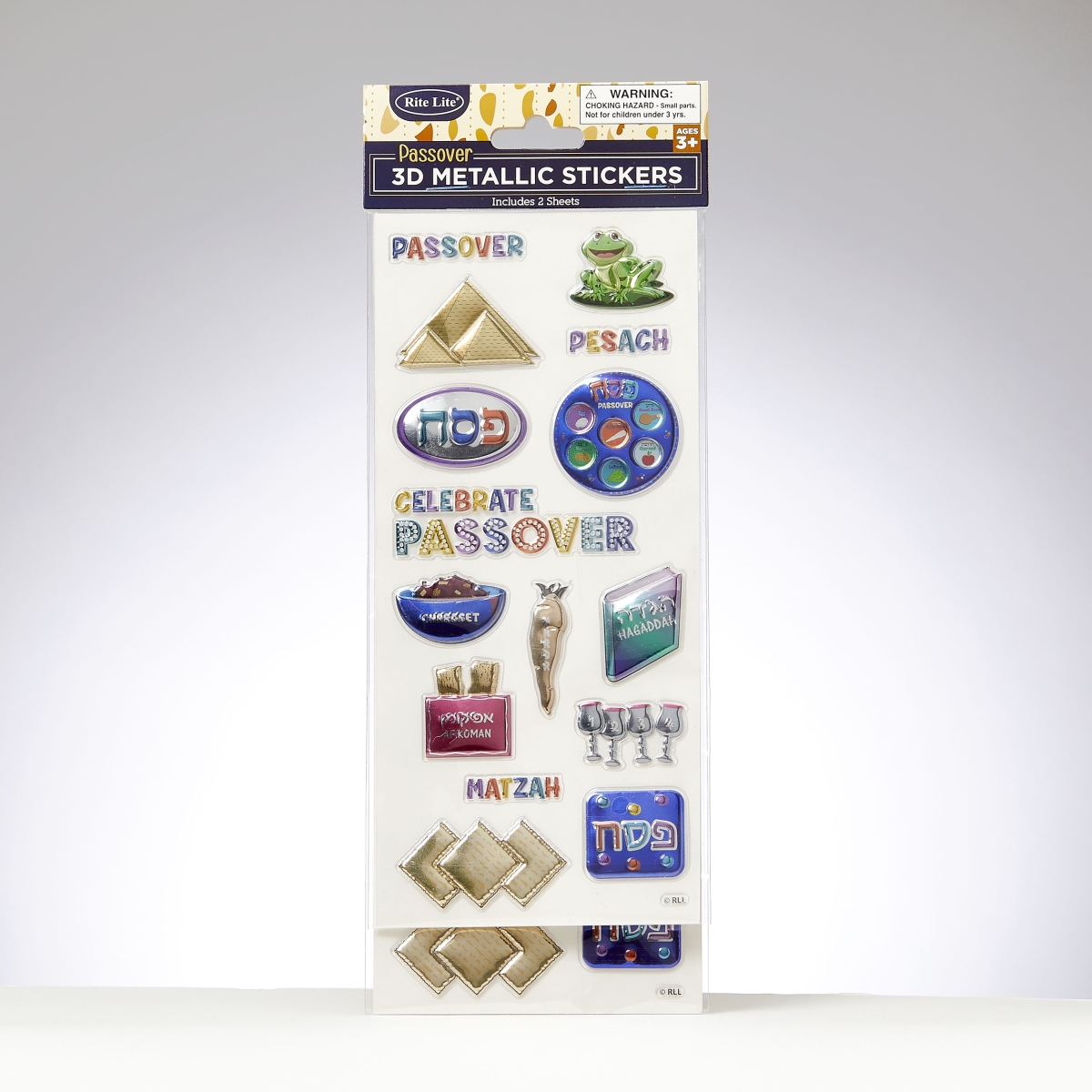 Picture of Rite Lite TYPP-14361 9.5 x 3.75 in. Passover 3D Metallic Stickers&#44; 2 Sheets per Polybag - Pack of 6