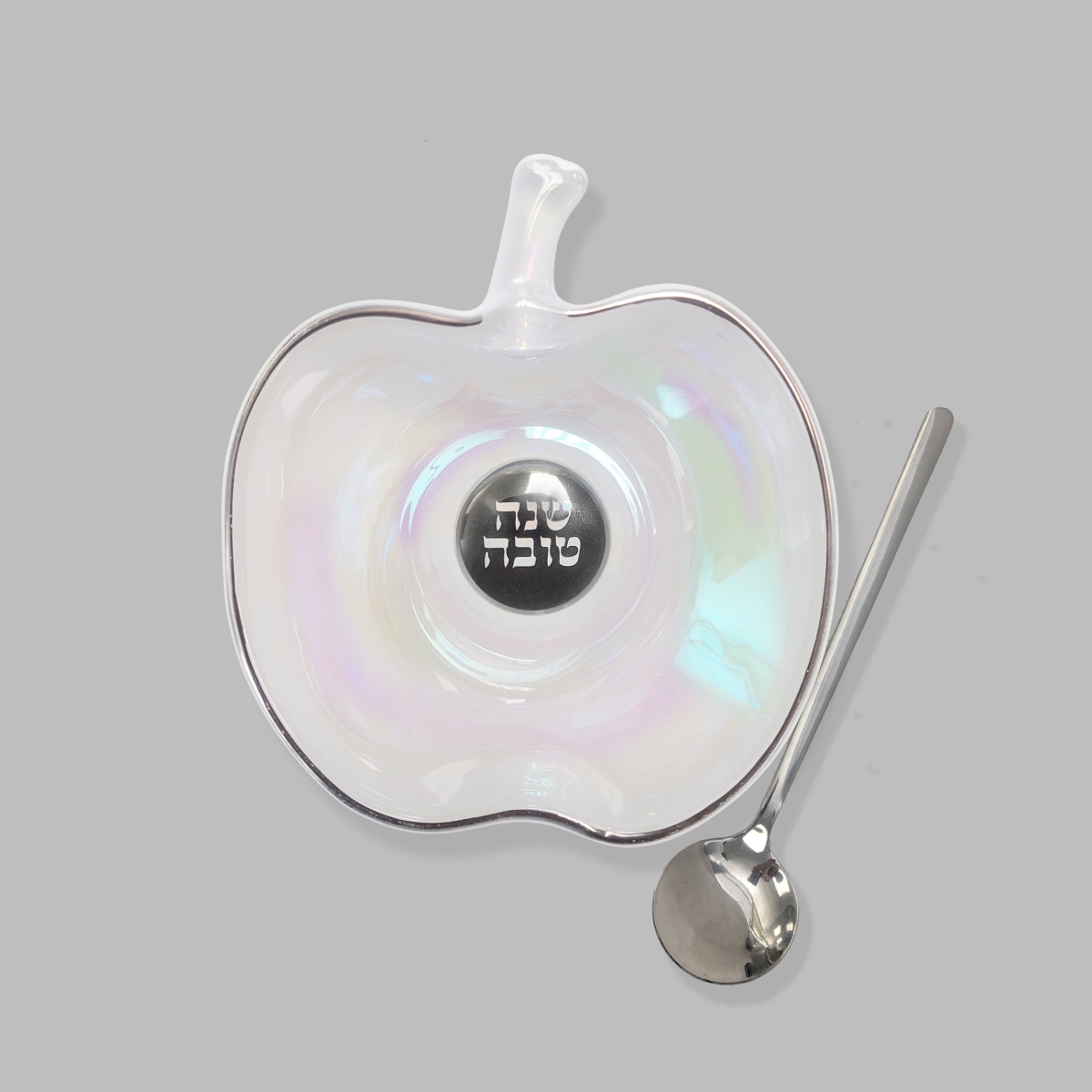 Picture of Rite Lite HDGLA-1-W 4 x 4.5 in. Apple Shape Glass Honey Dish with Spoon&#44; Iridescent - Pack of 3