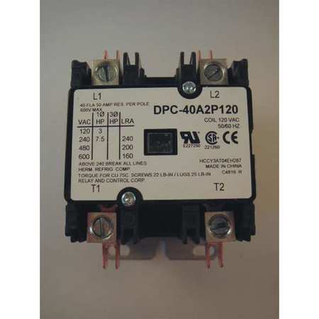 Definite Purpose Contactor, 40 amp, 2 Pole 120 V