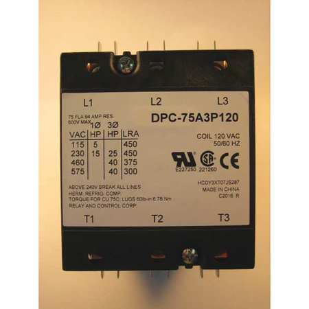 Definite Purpose Contactor, 75 amp, 3 Pole 120 V