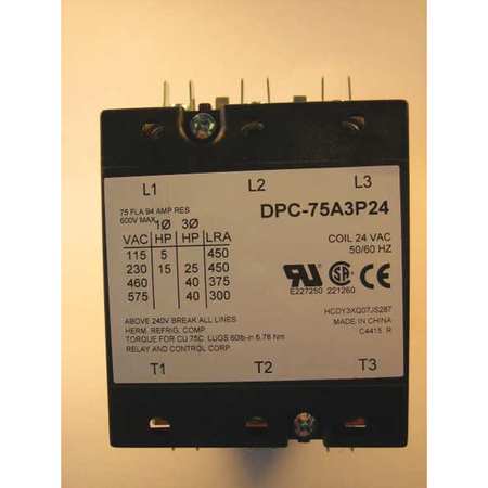 Definite Purpose Contactor, 75 amp, 3 Pole 24 V